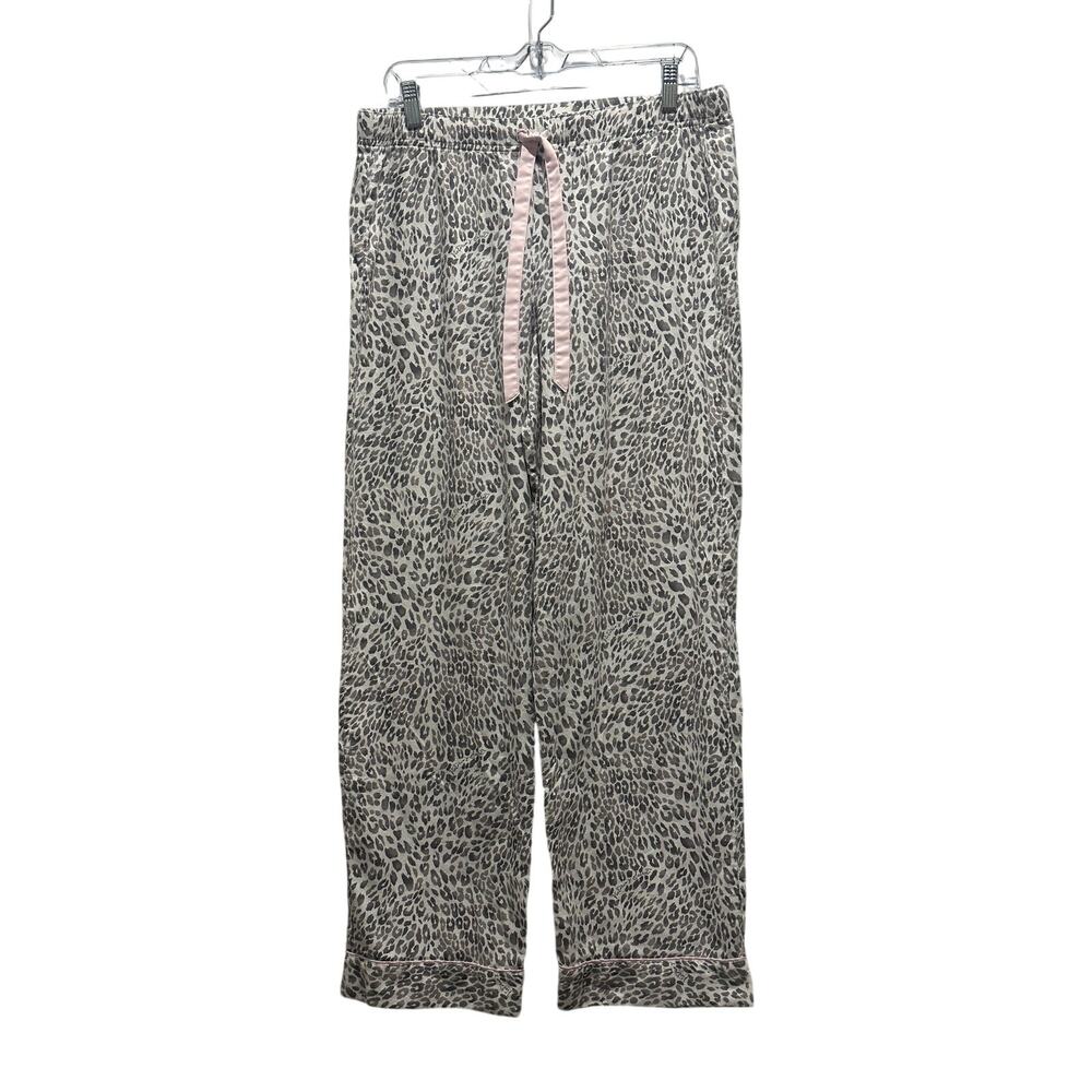 VICTORIA'S SECRET Pink Gray White Leopard Spot Lightweight Flannel PJ Bottoms LG